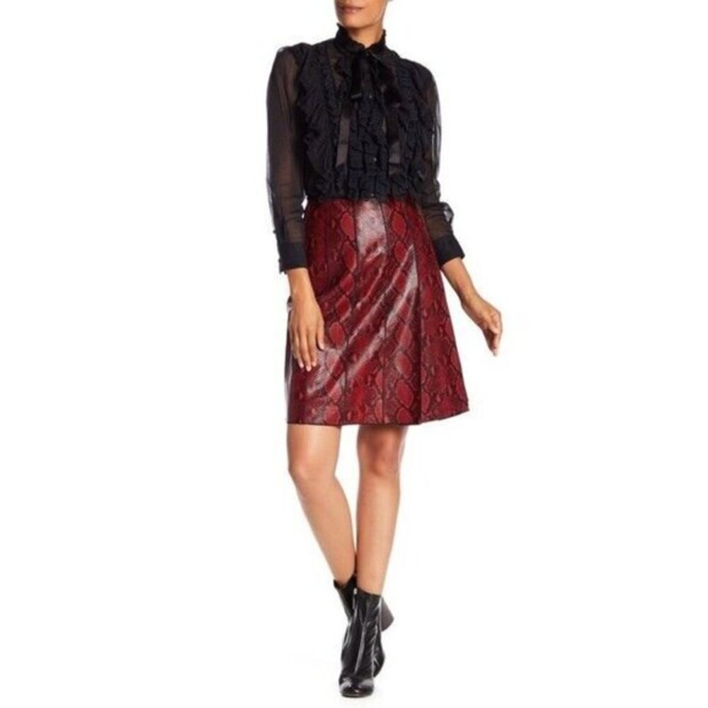 Marc Jacobs Skirt Leather Pleated Skirt Snake Embossed Red Black Sz 4 NWT $1,500